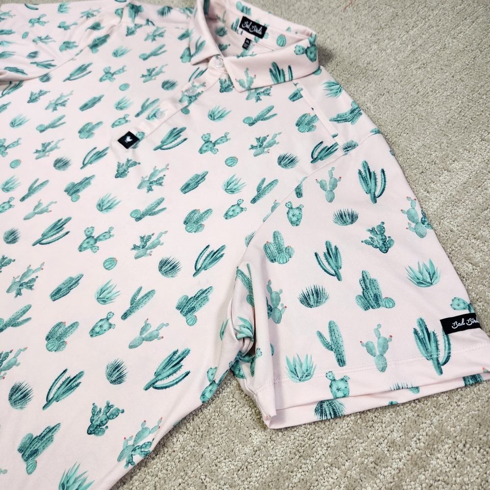 Bad Birdie Polo Shirt Men 2XL Floral Performance Core Cactus Stretch Quick Dry